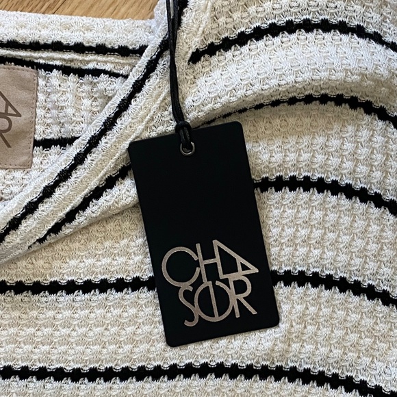 NWT Chaser Waffle Knit Striped Half Sleeve Oversized Hi-Low Ivory Top Size M - Picture 7 of 10